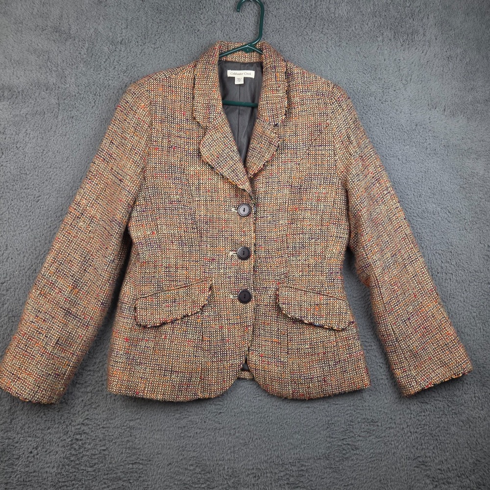 Coldwater Creek Boucle Tweed Blazer Women's 10 Multicolor 3 Button Lined Jacket